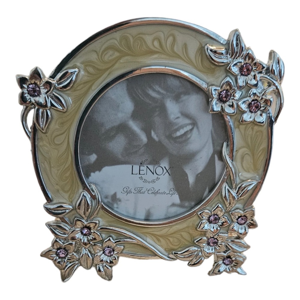 Lenox Vtg Jewel Silverplated Photo Frame Ladybug Faux Diamonds Pearls